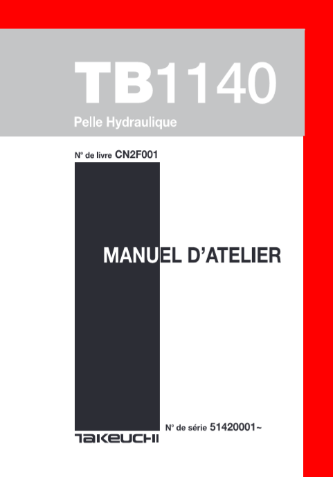 A workshop manual cover for the Takeuchi TB1140 mini excavator