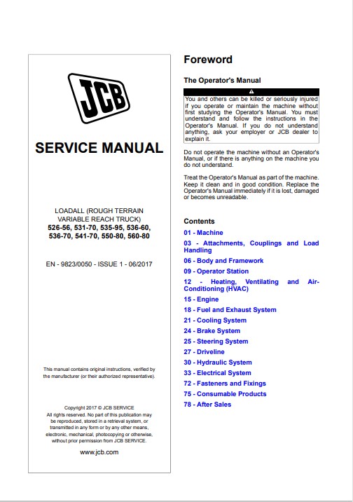Service manual for JCB 526-56, detailing maintenance and operational guidelines for optimal performance