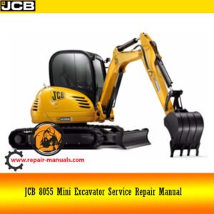 JCB 8055 Mini Excavator Service Repair Manual cover featuring the model and technical illustrations for maintenance guidance