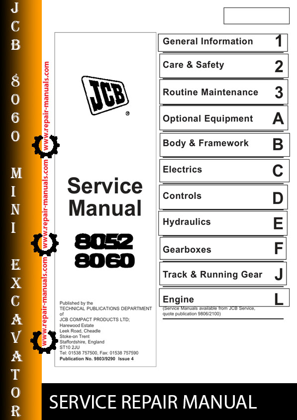 JCB 8060 Mini Excavator Service Repair Manual showcasing technical drawings and essential maintenance information