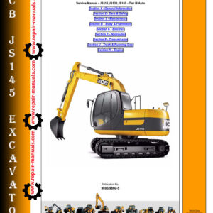JCB JS145 Excavator Service Repair Manual cover featuring the model and essential maintenance information