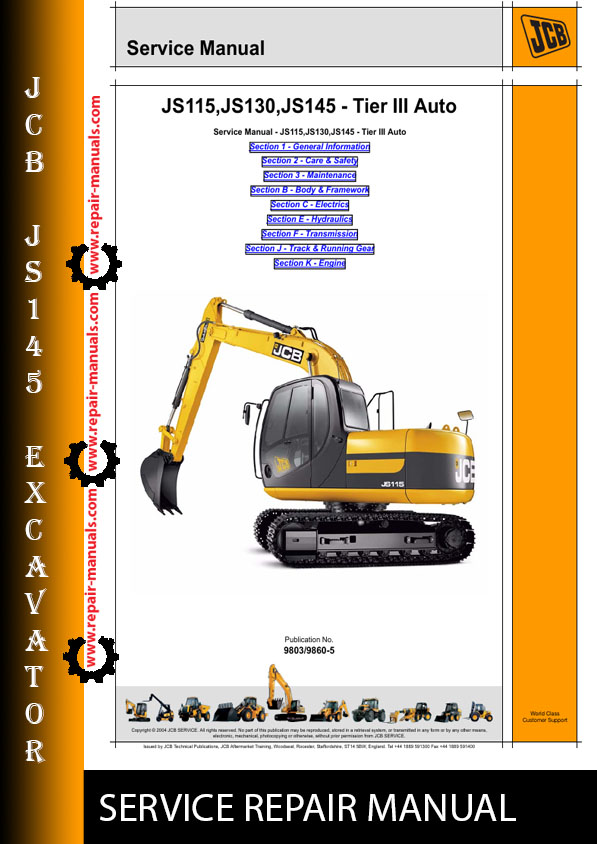 JCB JS145 Excavator Service Repair Manual cover featuring the model and essential maintenance information