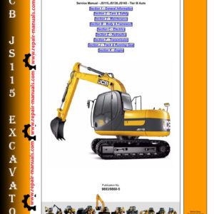 JCB JS115 Excavator Service Repair Manual cover featuring the model and technical illustrations for maintenance guidance