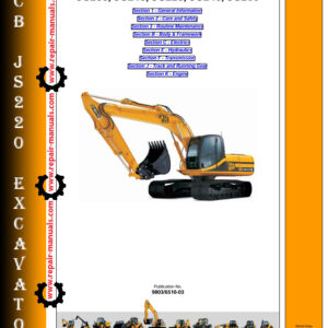 JCB JS220 Excavator Service Repair Manual cover featuring the model and technical illustrations for maintenance guidance