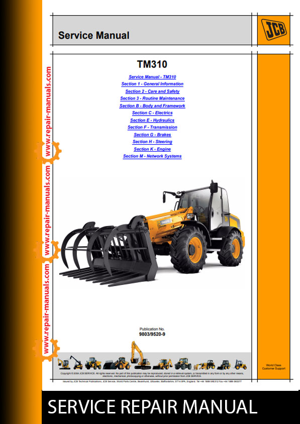 JCB TM310 Agricultural Teletruk Service Repair Manual cover featuring the model and technical illustrations