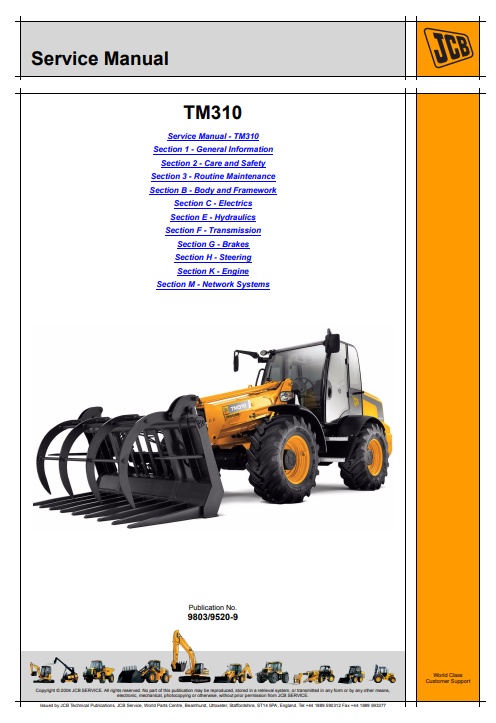 Comprehensive service manual for JCB TM310 Agricultural Teletruk, providing essential repair and maintenance guidelines