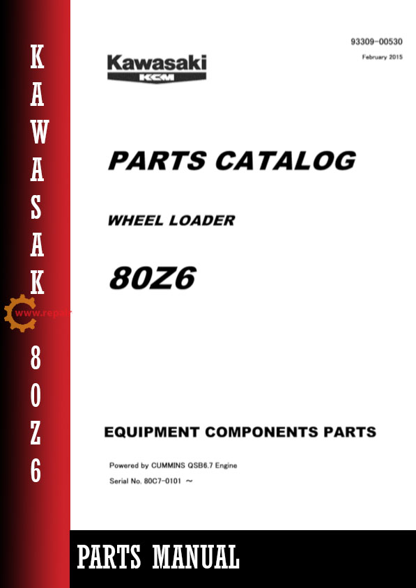 Parts manual for Kawasaki 80Z6 Wheel Loader, detailing components and assembly instructions for maintenance and repair