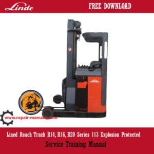 Lined Reach Truck R14, R16, R20 Series 113 Explosion Protected Service Training Manual cover with technical illustrations