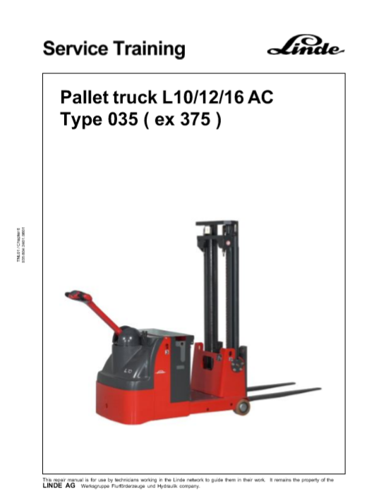 Linde L10 Pallet Truck Service Training Manual - Image 2