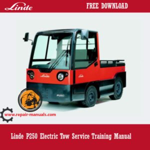 Linde P250 Electric Tow Service Training Manual cover featuring the title and an illustration of the tow service vehicle
