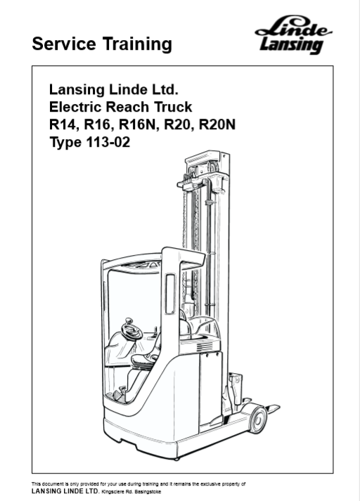Lined R14 Electric Reach Truck Linde Service Training Manual - Image 2