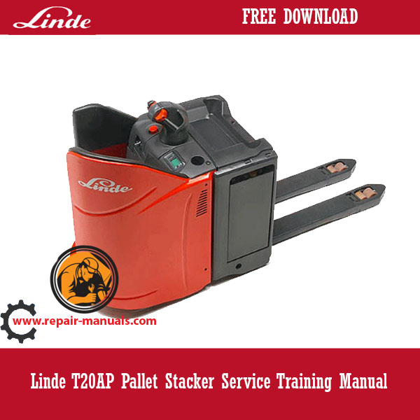 Cover of the Linde T20AP Pallet Stacker Service Training Manual, highlighting essential service training information