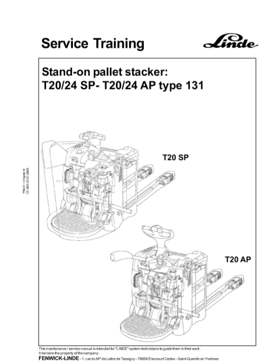 Linde T20AP Pallet Stacker Service Training Manual - Image 2