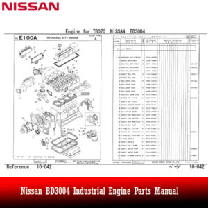 Cover of the Nissan BD3004 Industrial Engine Parts Manual, displaying detailed diagrams and part information