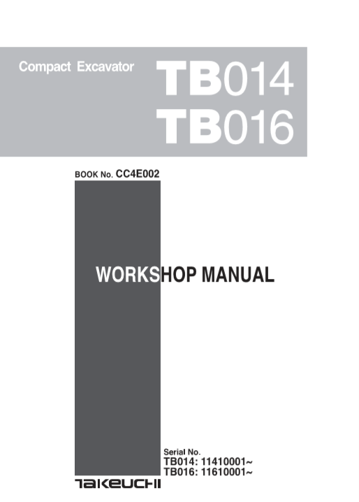Comprehensive repair manual for Takeuchi TB014 excavator, providing essential guidelines for effective maintenance and repairs.