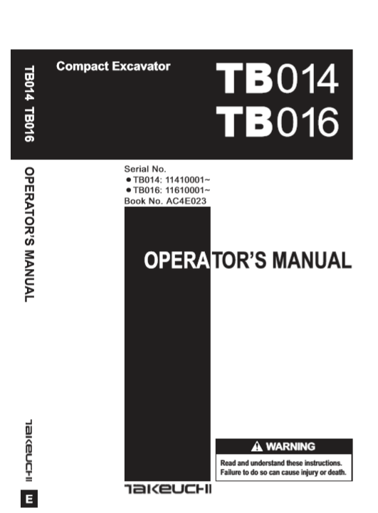 this is operators handbook for takeuchi tb014