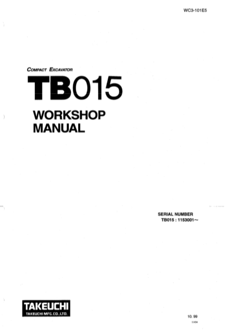 Comprehensive repair manual for Takeuchi TB015 excavator