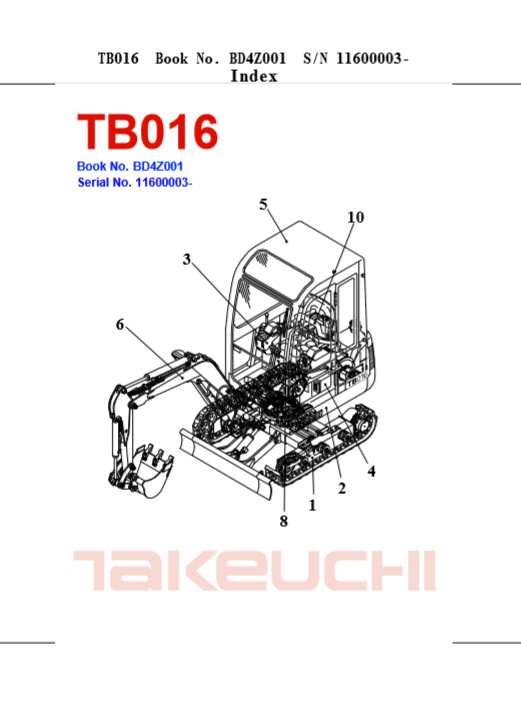 Takeuchi TB016 Excavator Parts Manual - Image 2