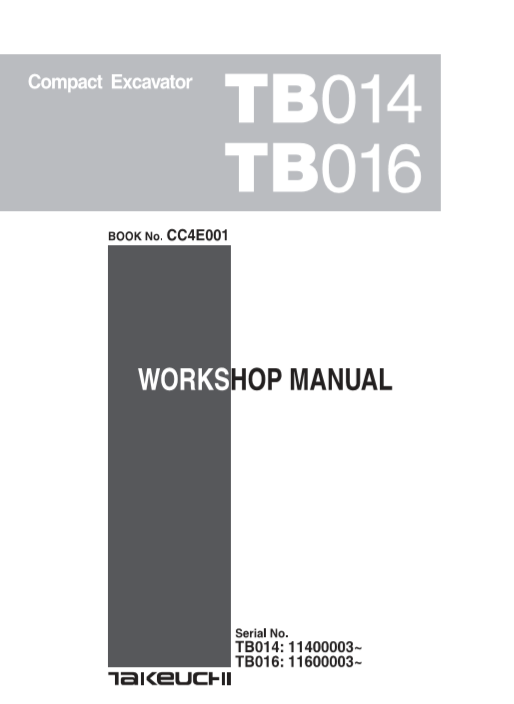 Comprehensive repair manual for Takeuchi TB016 excavator