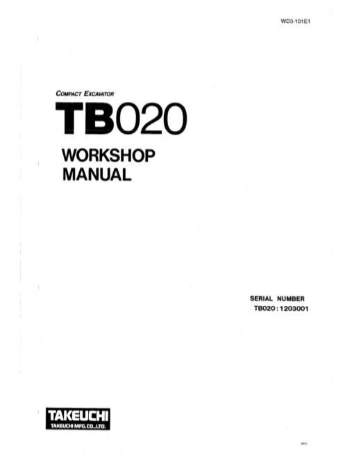 Comprehensive repair manual for Takeuchi TB020 excavator
