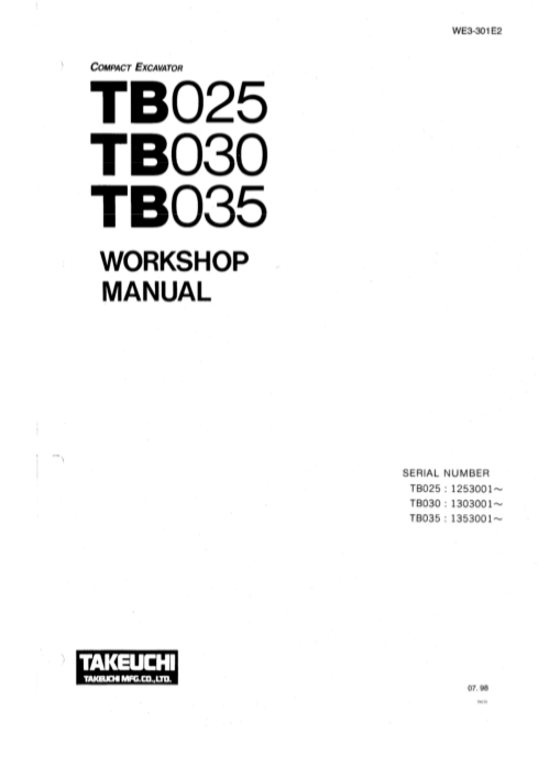Comprehensive repair manual for Takeuchi TB025 excavator