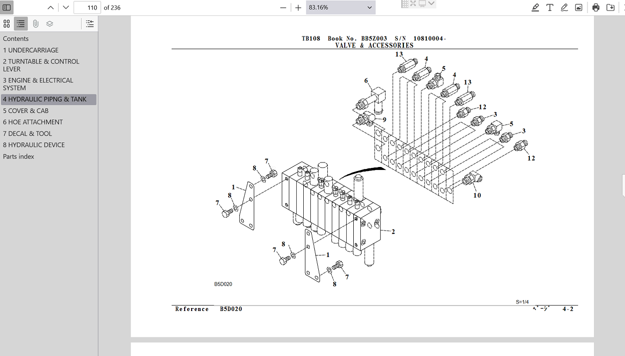 Comprehensive parts manual for the Takeuchi TB108 excavator, providing essential information for repairs and maintenance