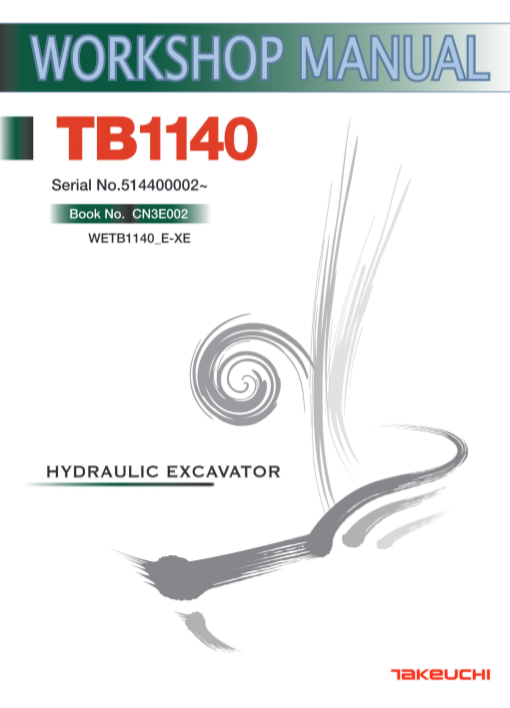 A workshop manual cover for the Takeuchi TB1140 mini excavator