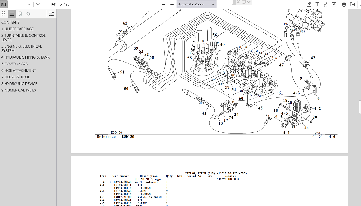 Manual for Takeuchi TB125 excavator parts, featuring specifications and diagrams for efficient maintenance and repair tasks