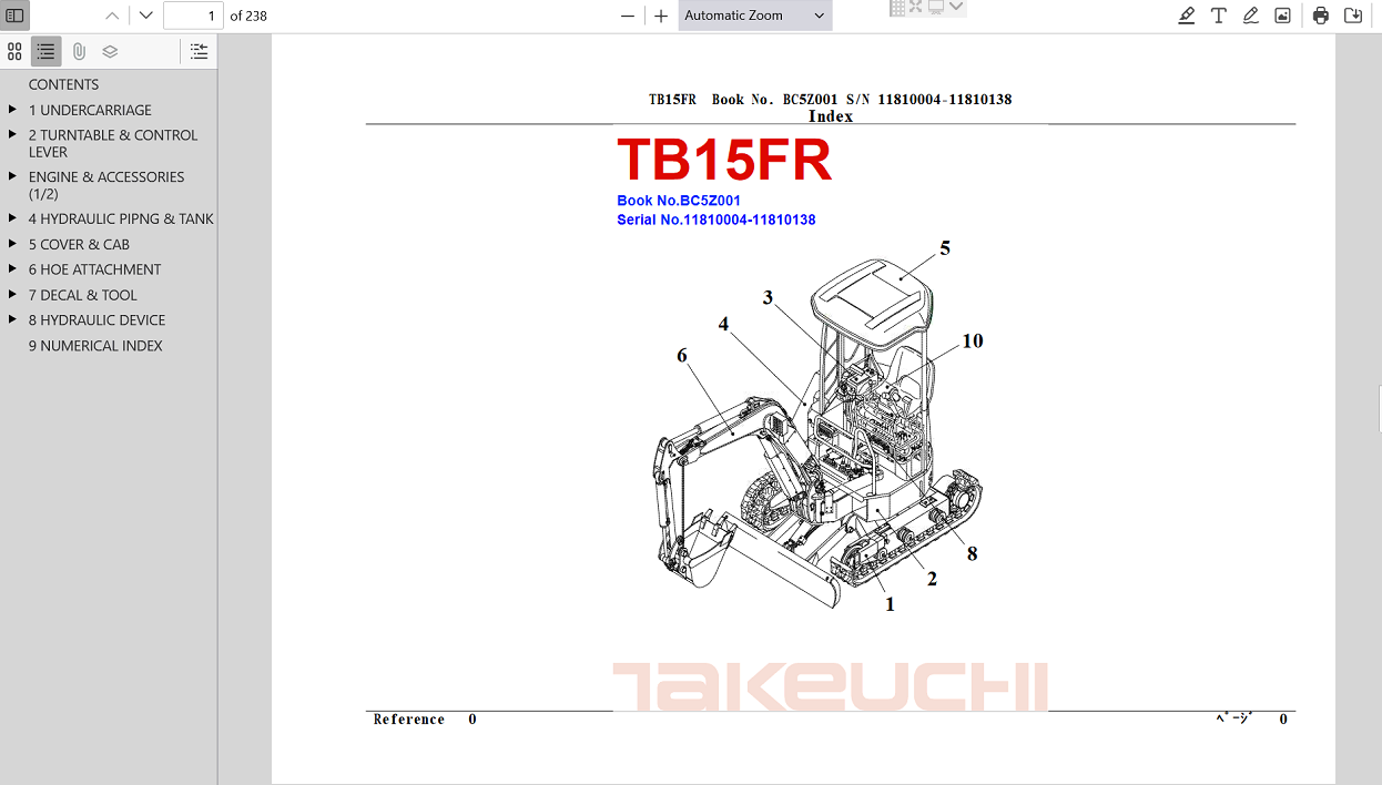Takeuchi TB15FR Excavator Parts Manual - Image 2