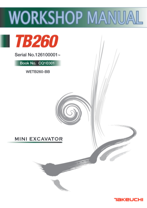 Service repair manual for Takeuchi TB260, detailing maintenance and repair