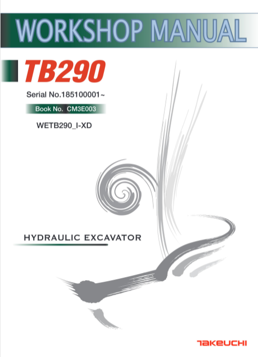 A workshop manual cover for the Takeuchi TB290 mini excavator