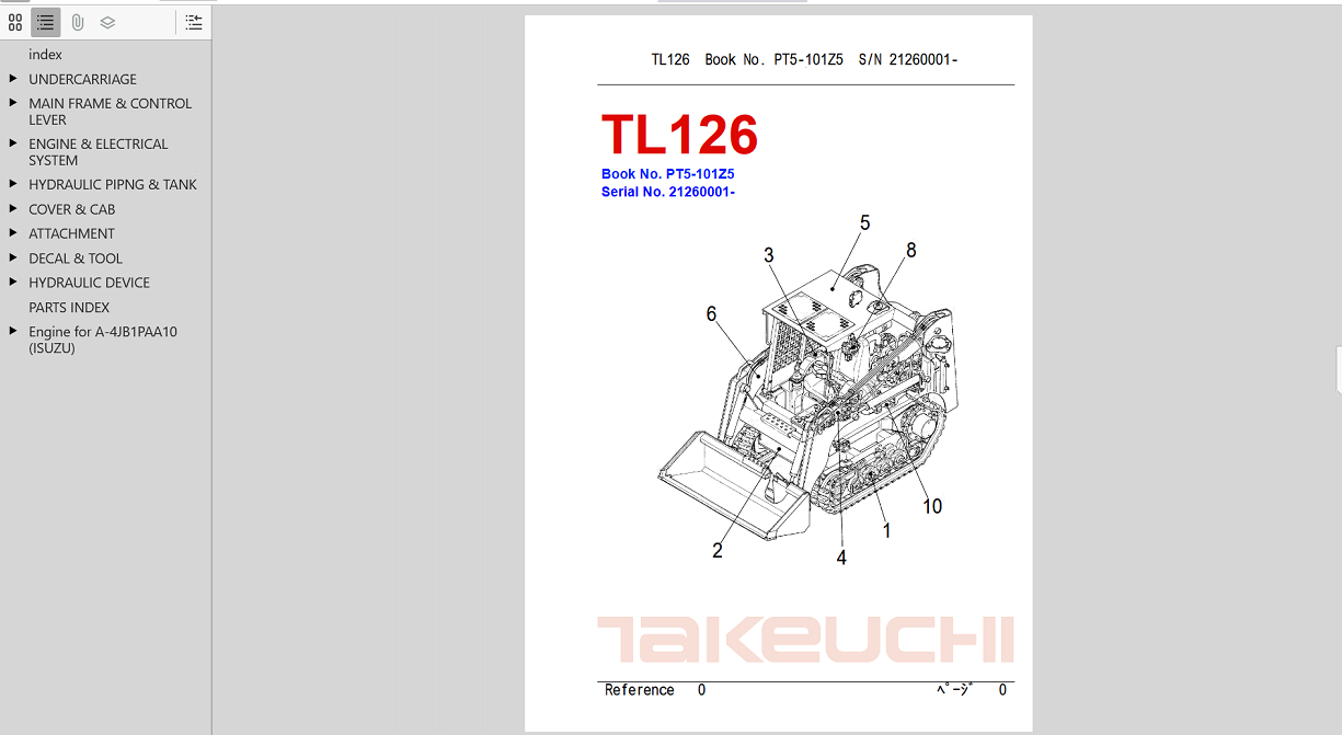 parts manual for Takeuchi TL26 skid steer, essential for understanding components and performing maintenance tasks.