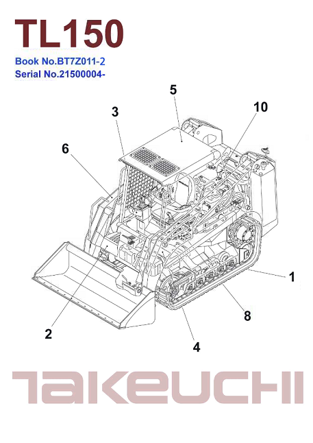 Parts manual for Takeuchi TL150 Skid Steer, providing essential information for repairs and parts identification