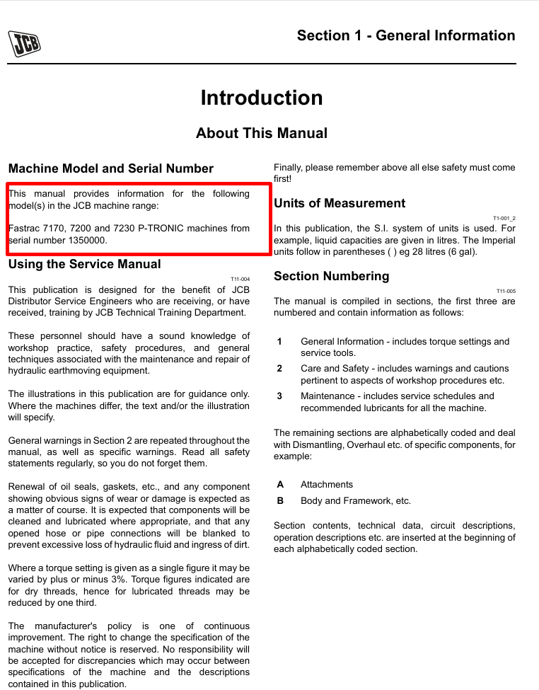 Service Repair Manual for JCB Fastrac 7230, detailing maintenance and repair procedures for optimal performance