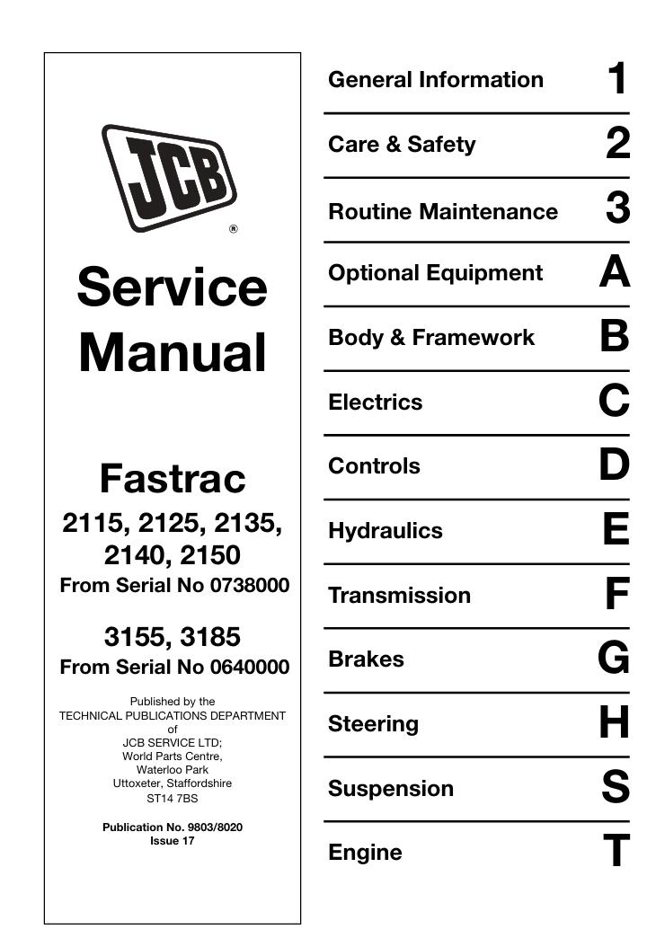 JCB 2115 Fastrac Service Repair Manual cover featuring detailed maintenance and repair guidelines