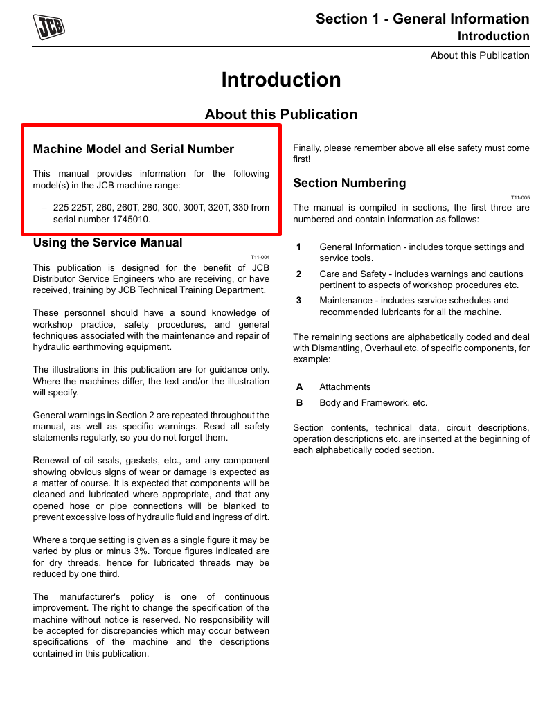 Comprehensive service repair manual for the JCB 260T Skid Steer, providing essential maintenance guidelines and procedures