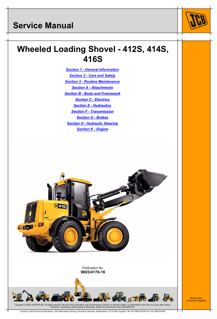 service manual for JCB 416S Wheeled Loading Shovel, covering repair and maintenance guidelines