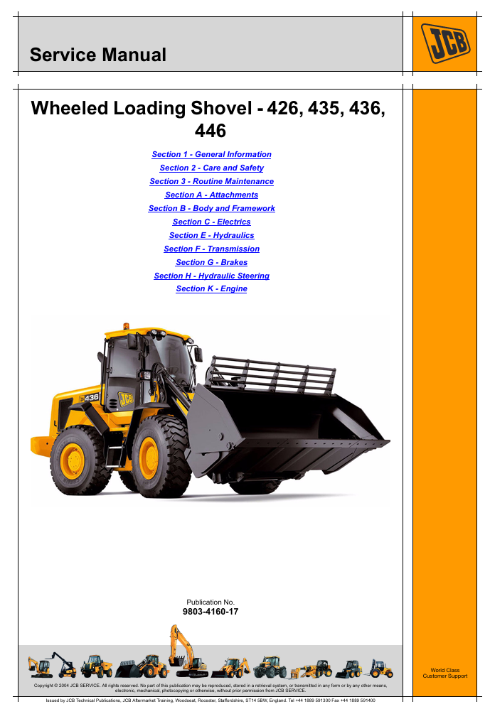 Comprehensive service manual for JCB 427 Wheel Loader, providing essential repair and maintenance