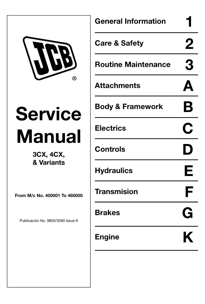 Comprehensive service manual for JCB 4CX Backhoe Loader, covering repair and maintenance guidelines