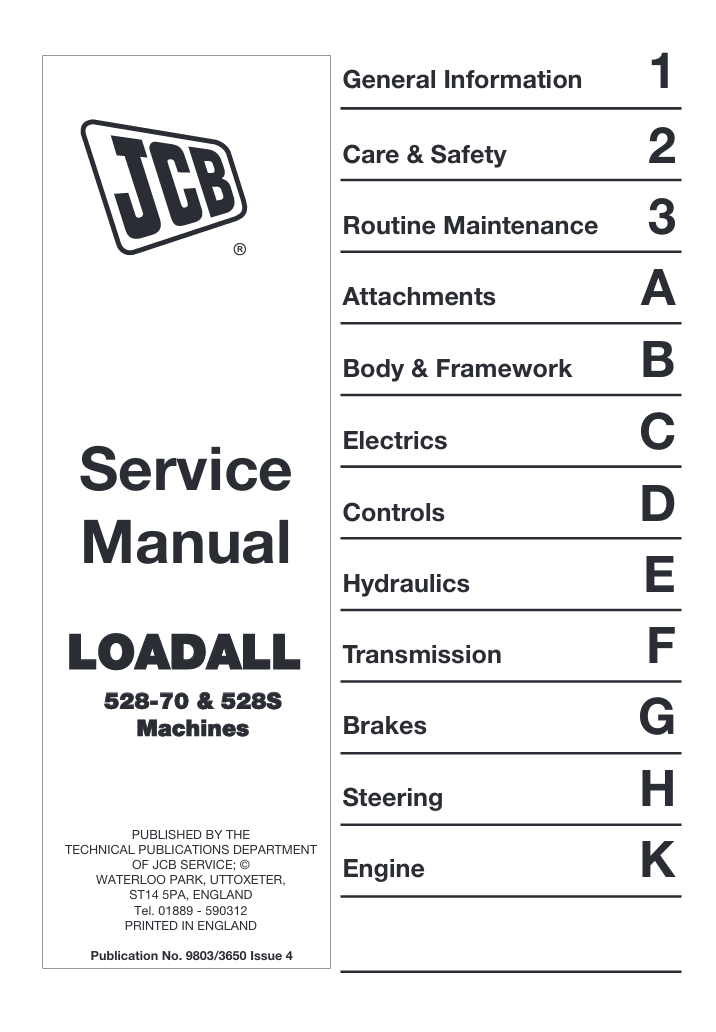 Repair manual for JCB 528S Loadall, featuring step-by-step guidance for servicing and maintaining the equipment