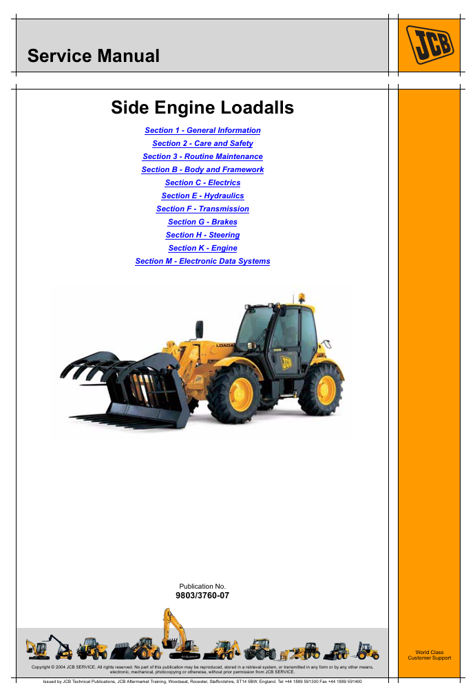 Comprehensive service manual for JCB 531-T70 Side Engine Loadall, covering repair and maintenance guidelines