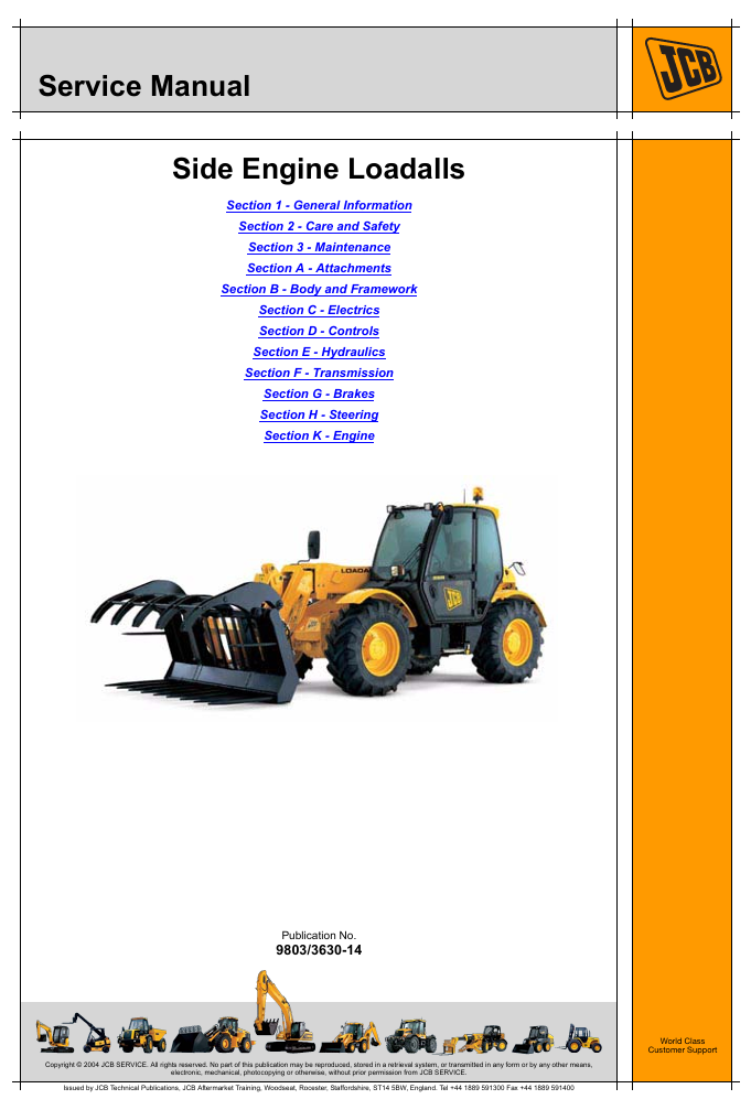 Service repair manual for JCB 535-125 Side Engine Loadall, detailing maintenance and repair procedures