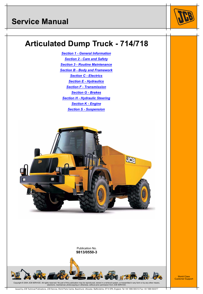 Comprehensive service manual for JCB 714 Dump Truck, covering repair guidelines and maintenance tips