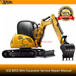 JCB 8055 Mini Excavator Service Repair Manual cover featuring the model and technical illustrations for maintenance guidance