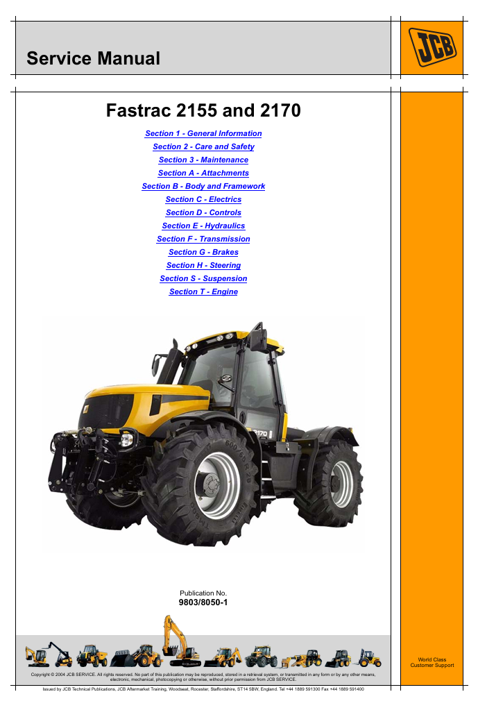 Comprehensive Service Repair Manual for JCB Fastrac 2170, providing essential maintenance and troubleshooting