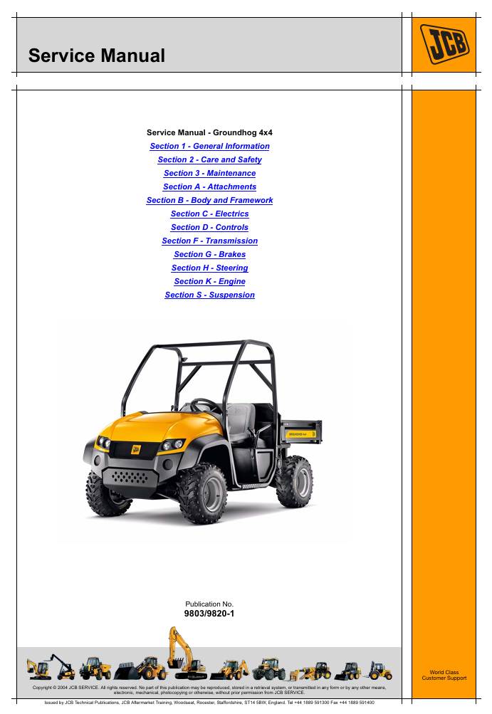Comprehensive service repair manual for the JCB Groundhog 4x4, providing essential maintenance guidelines and procedures