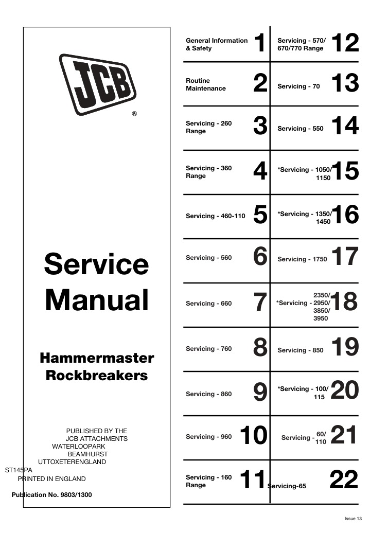 JCB Hammer Master rock breakers service manual, providing essential repair and maintenance guidelines for optimal performance