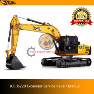 JCB JS220 Excavator Service Repair Manual cover featuring the model and technical illustrations for maintenance guidance