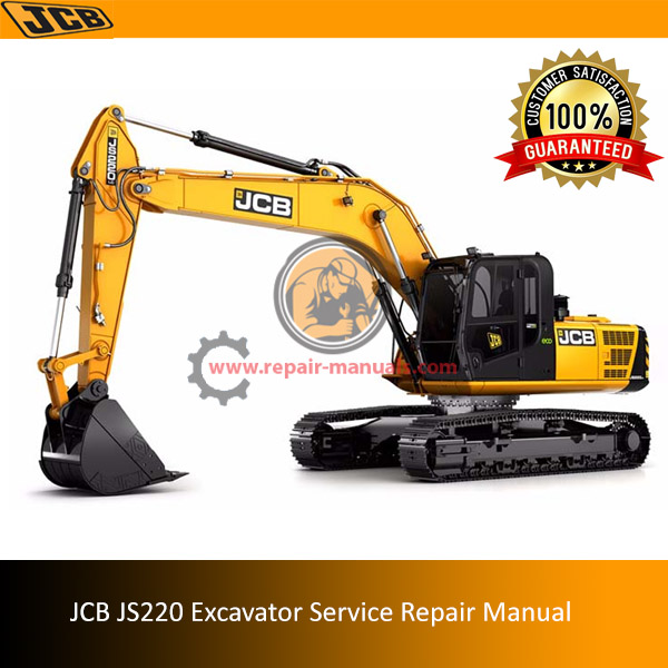 JCB JS220 Excavator Service Repair Manual cover featuring the model and technical illustrations for maintenance guidance