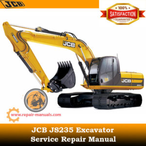 JCB JS235 Excavator Service Repair Manual cover featuring the model and technical illustrations for maintenance guidance